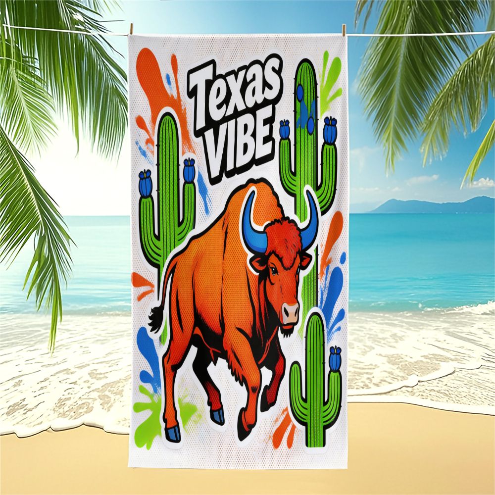 Outdoor Camping In Texas - เท็กซัส ไวบ์ ป๊อป อาร์ต บูล พริ้นท์ผ้าเช็ดตัวชายหาด
