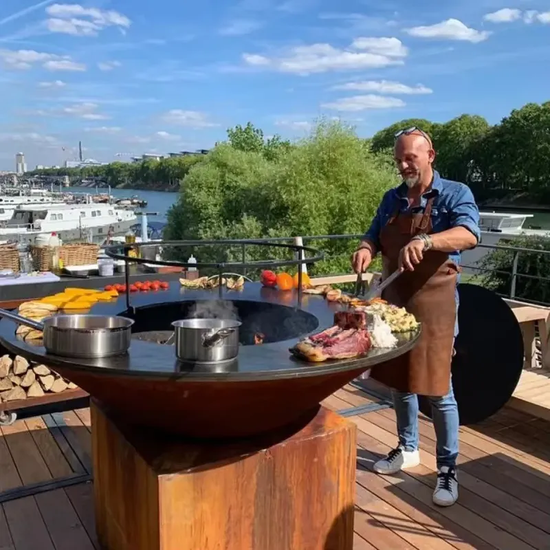 Outdoor Camping Fire Pit - เตาบาร์บีคิวเหล็กคอร์เทนขนาด 80 ซม. เตาถ่านแบบพกพา เตาอุ่นร้อนกลางแจ้งสำหรับสวน ลานบ้าน