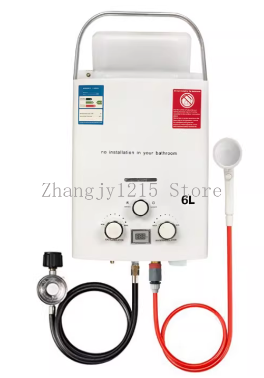 Outdoor Camping Hot Water Shower - เครื่องทำน้ำอุ่นแก๊ส LPG แบบไม่ใช้ถัง 6 ลิตร สำหรับตั้งแคมป์กลางแจ้ง