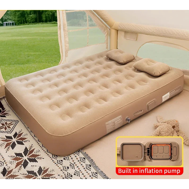 Camping Outdoor Or Indoor - ที่นอนลมแบบใหม่พร้อมปั๊มในตัว ที่นอนเป่าลมอัตโนมัติ เบาะรองนอนสำหรับเต็นท์กลางแจ้ง เตียงลมแบบเป่าลมสำหรับสองคน ใช้สำหรับตั้งแคมป์หรือใช้ในบ้าน