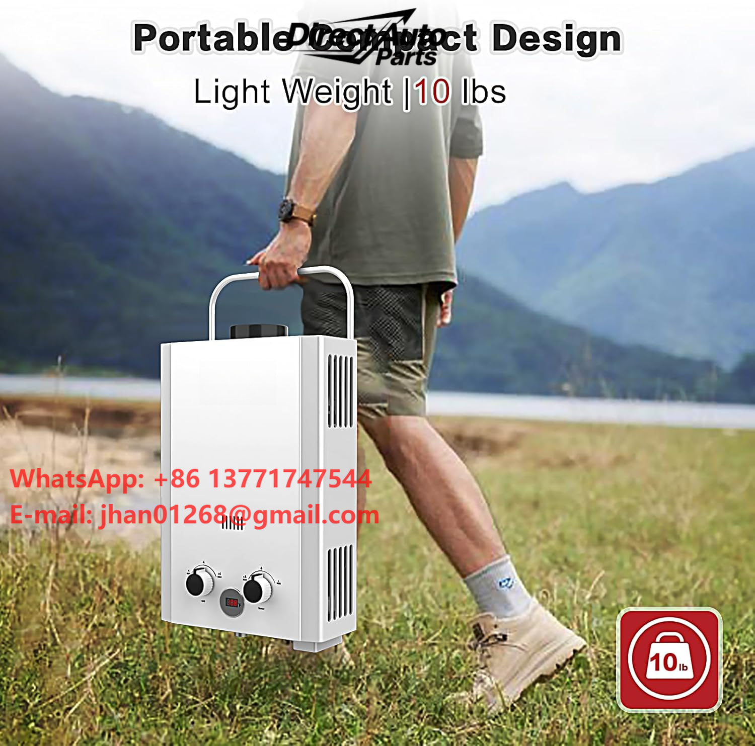 Outdoor Camping Hot Water Shower - เครื่องทำน้ำอุ่นแบบไม่ใช้ถังโพรเพน พร้อมที่จับและระบบป้องกันความร้อนเกิน น้ำร้อนทันทีสำหรับการตั้งแคมป์ RV อาบน้ำกลางแจ้ง สีขาว