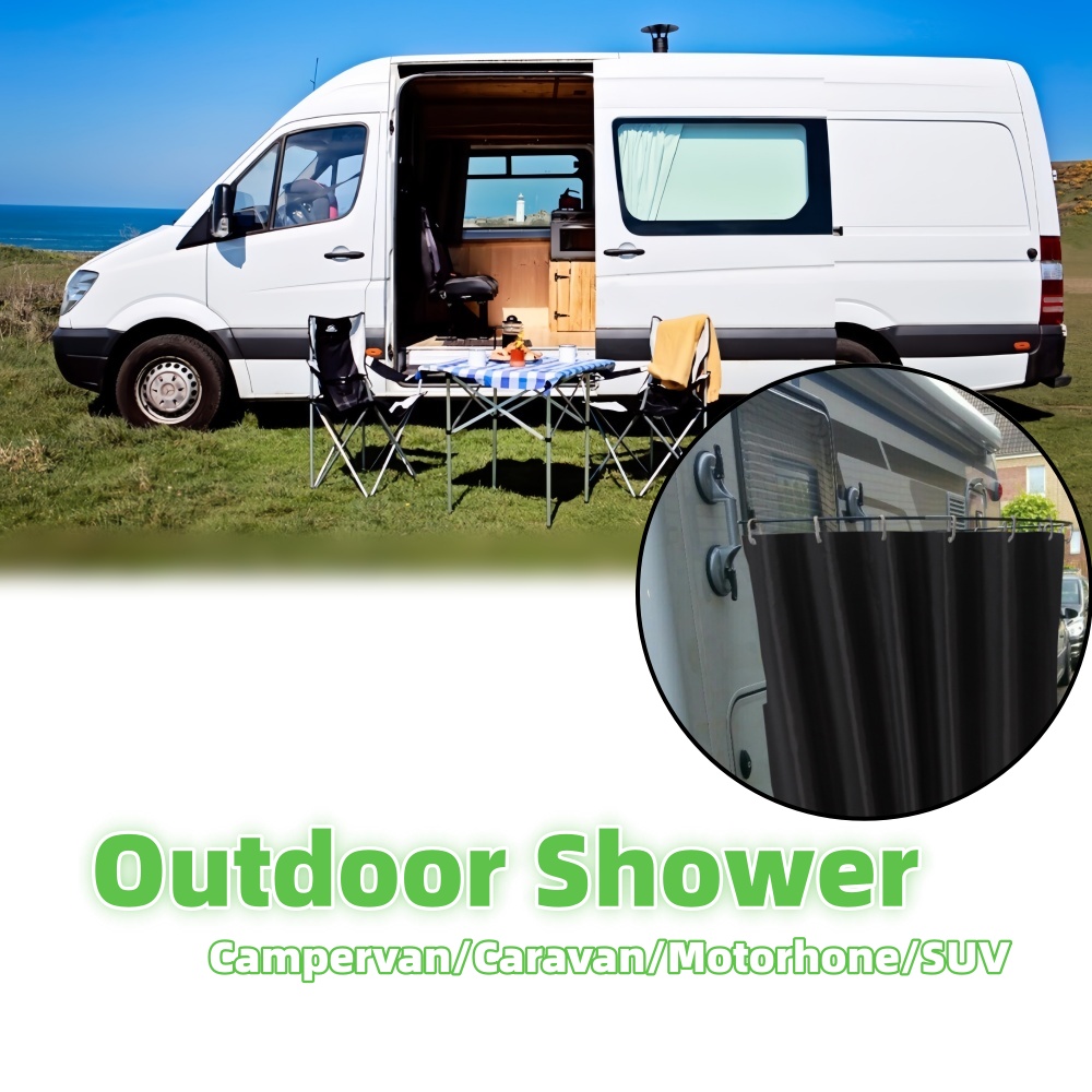 Portable Camping Shower - ม่านอาบน้ำสำหรับตั้งแคมป์กลางแจ้ง พร้อมถ้วยดูดติดตั้ง ราวแขวนกันน้ำ พกพาสะดวก ใช้สำหรับกั้นความเป็นส่วนตัวกลางแจ้ง สำหรับการเดินทาง