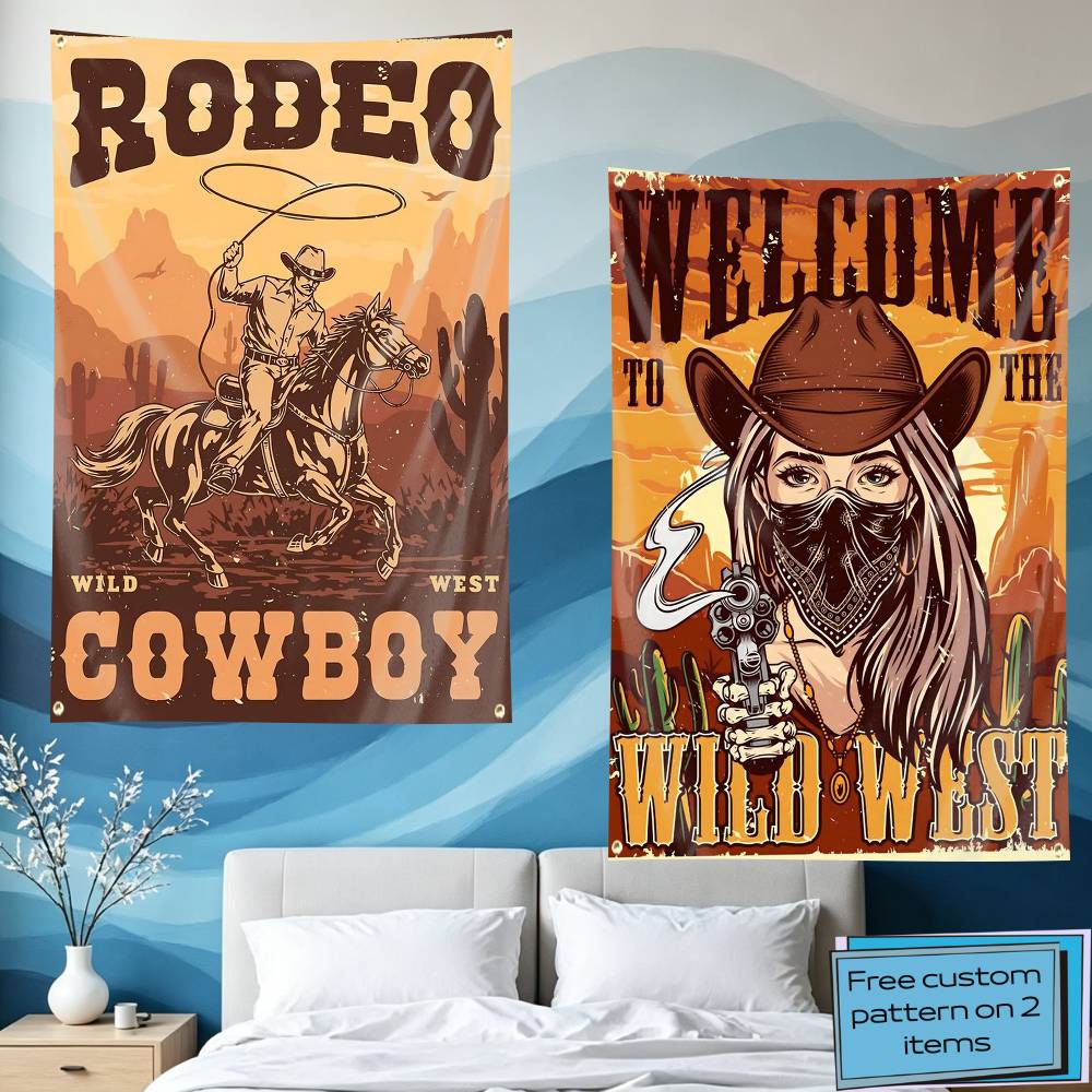 Outdoor Camping In Texas - ผ้าม่านลายธงคาวบอยสไตล์ตะวันตกแบบเรโทรของเท็กซัส สำหรับห้องนอน ห้องนั่งเล่น แคมป์ปิ้งกลางแจ้ง รองรับการสั่งทำตามแบบ