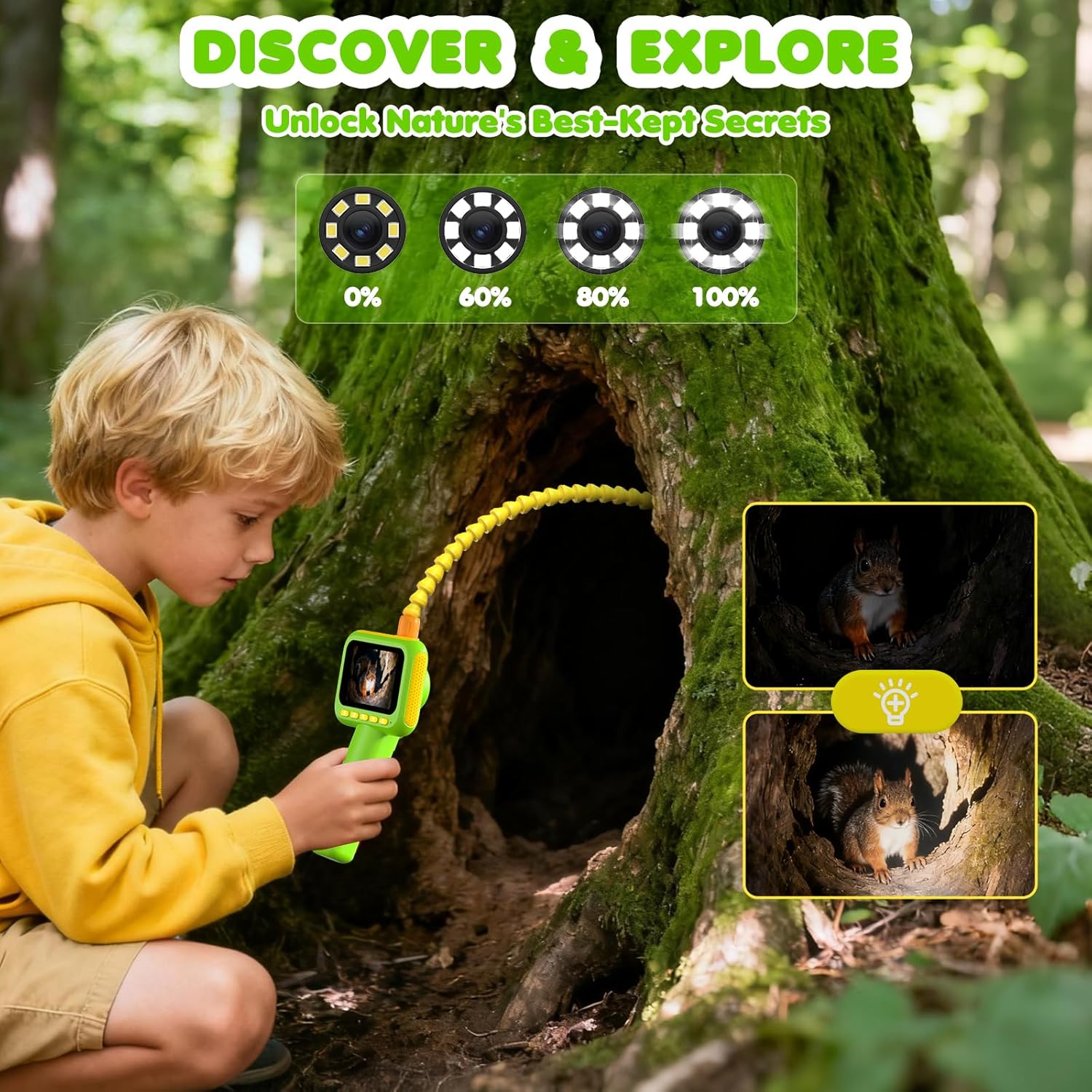 Outdoor Camping For Kids - กล้องเอนโดสโคปสำหรับเด็ก, กล้องส่องตรวจแบบงูพร้อมไฟ, ของเล่นวิทยาศาสตร์ STEM เพื่อการศึกษาสำหรับการสำรวจธรรมชาติและการตั้งแคมป์กลางแจ้ง
