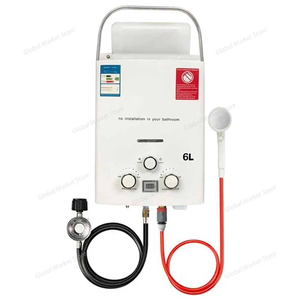 Outdoor Camping Hot Water Shower - เครื่องทำน้ำอุ่นแก๊ส LPG แบบไม่ใช้ถัง ขนาด 6 ลิตร