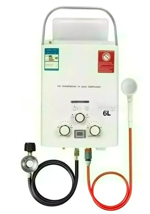 Outdoor Camping Hot Water Shower - เครื่องทำน้ำอุ่นแก๊สโพรเพน LPG แบบไม่ใช้ถัง ขนาด 6 ลิตร