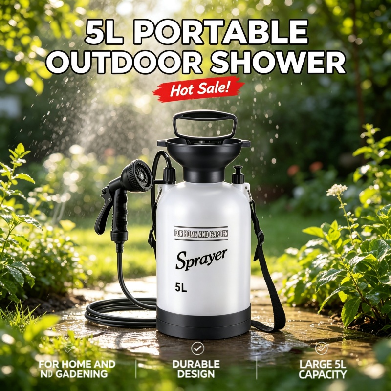Portable Camping Shower - ขวดสเปรย์ฉีดน้ำแบบพกพา 5 ลิตร พร้อมหัวฉีดปรับได้ สำหรับสวน สัตว์เลี้ยง