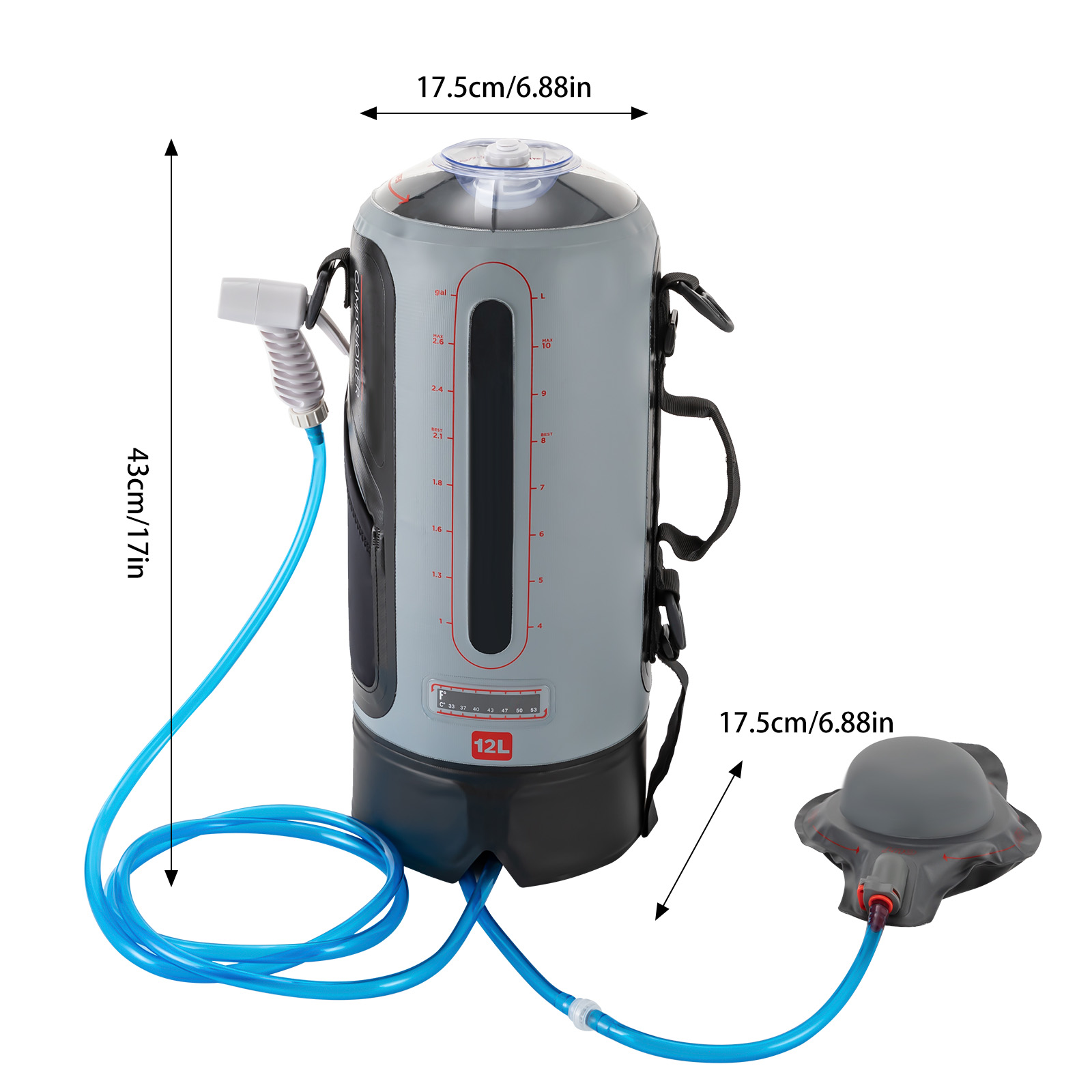 ฝักบัวอาบน้ำแบบพกพา 12 ลิตร ใช - Portable Camping Shower บทวิจารณ์และราคา