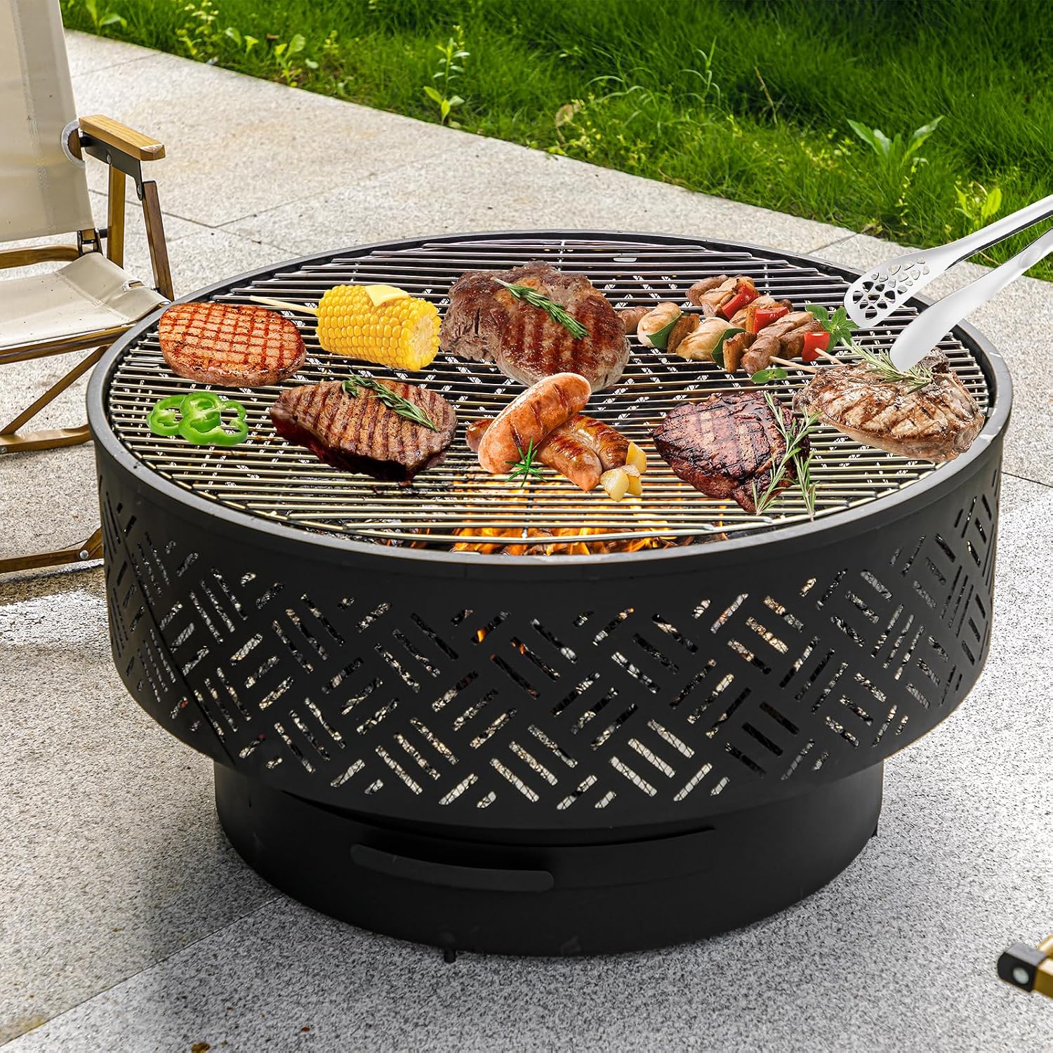 โต๊ะเตาไฟทรงกลมขนาด 32 นิ้ว ทำ - Outdoor Camping Fire Pit บทวิจารณ์และราคา